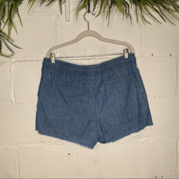 Time & Tru Blue Chambray Cotton Raw Hem Pull On Shorts Size Large 12-14 - Picture 6 of 7